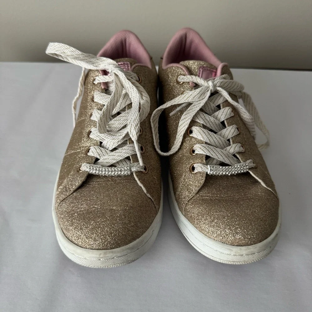 SKECHERS Size 5 Big Girls Sparkly Gold Sneakers
